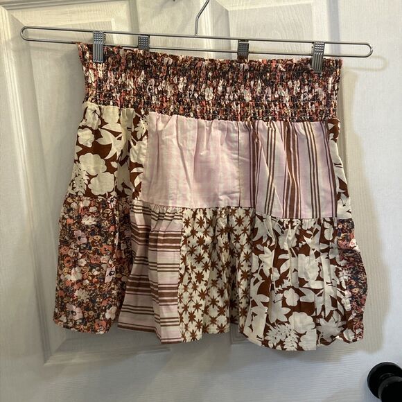 NWT Universal Thread Womens Patchwork Skirt Size Large Pink Brown Floral Stripe - Picture 2 of 16